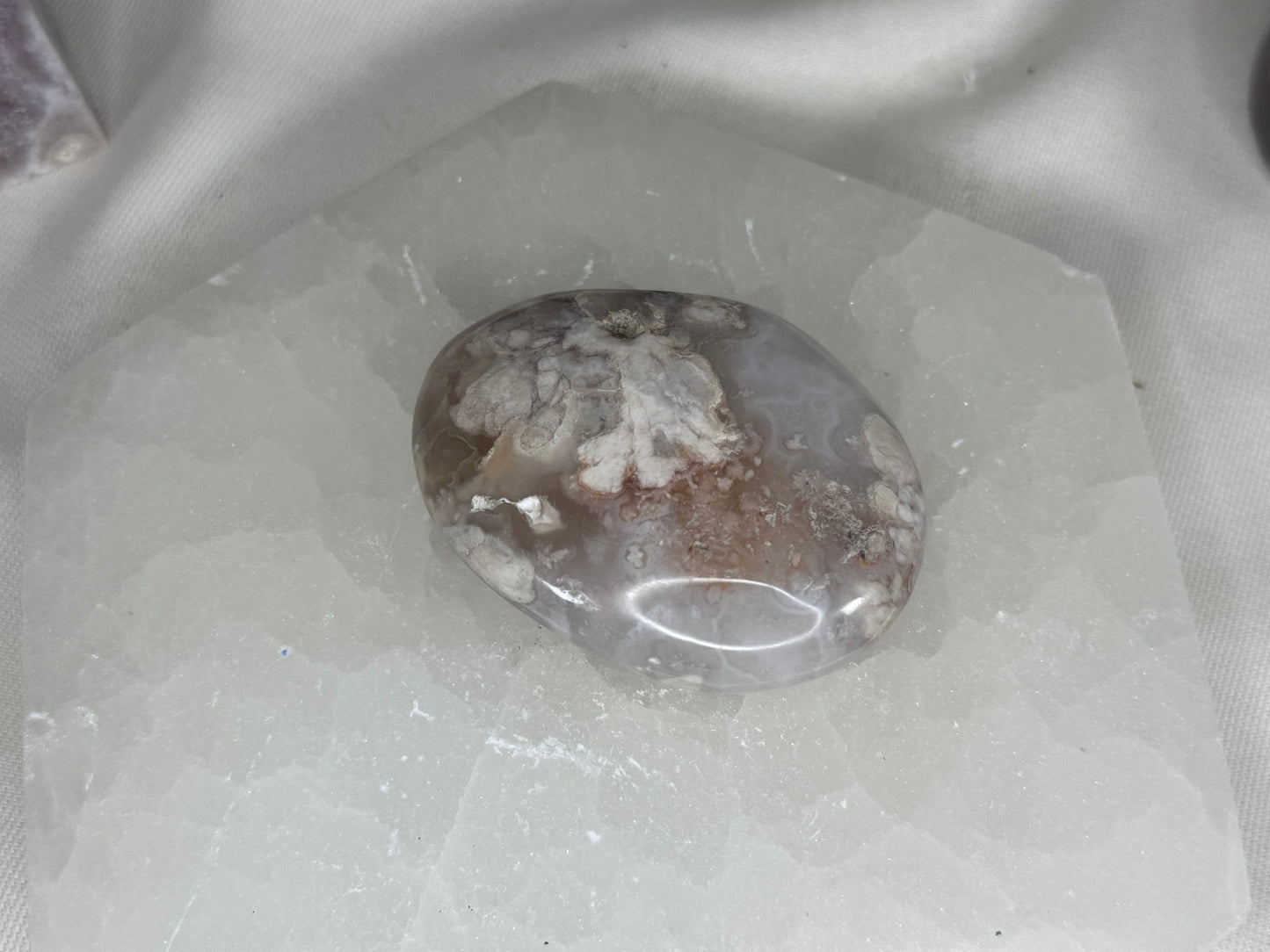 Flower Agate Palm Stone- Lavender with Large Flowers 🪻