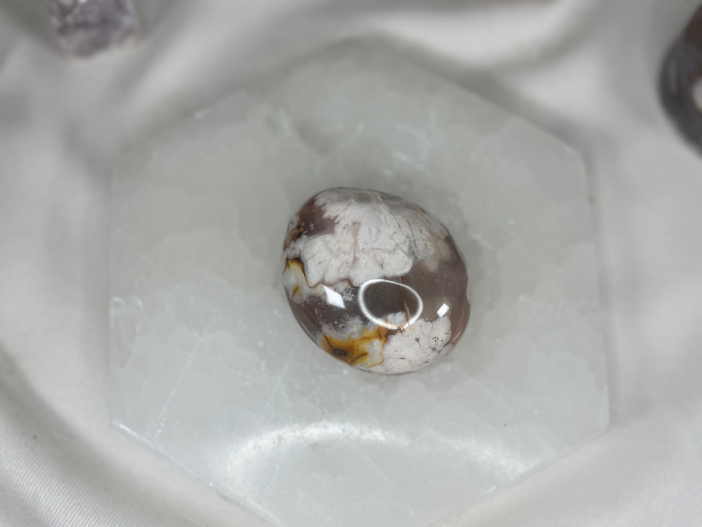 Flower Agate Palm Stone- Large Flower Patterning on Blueish hues