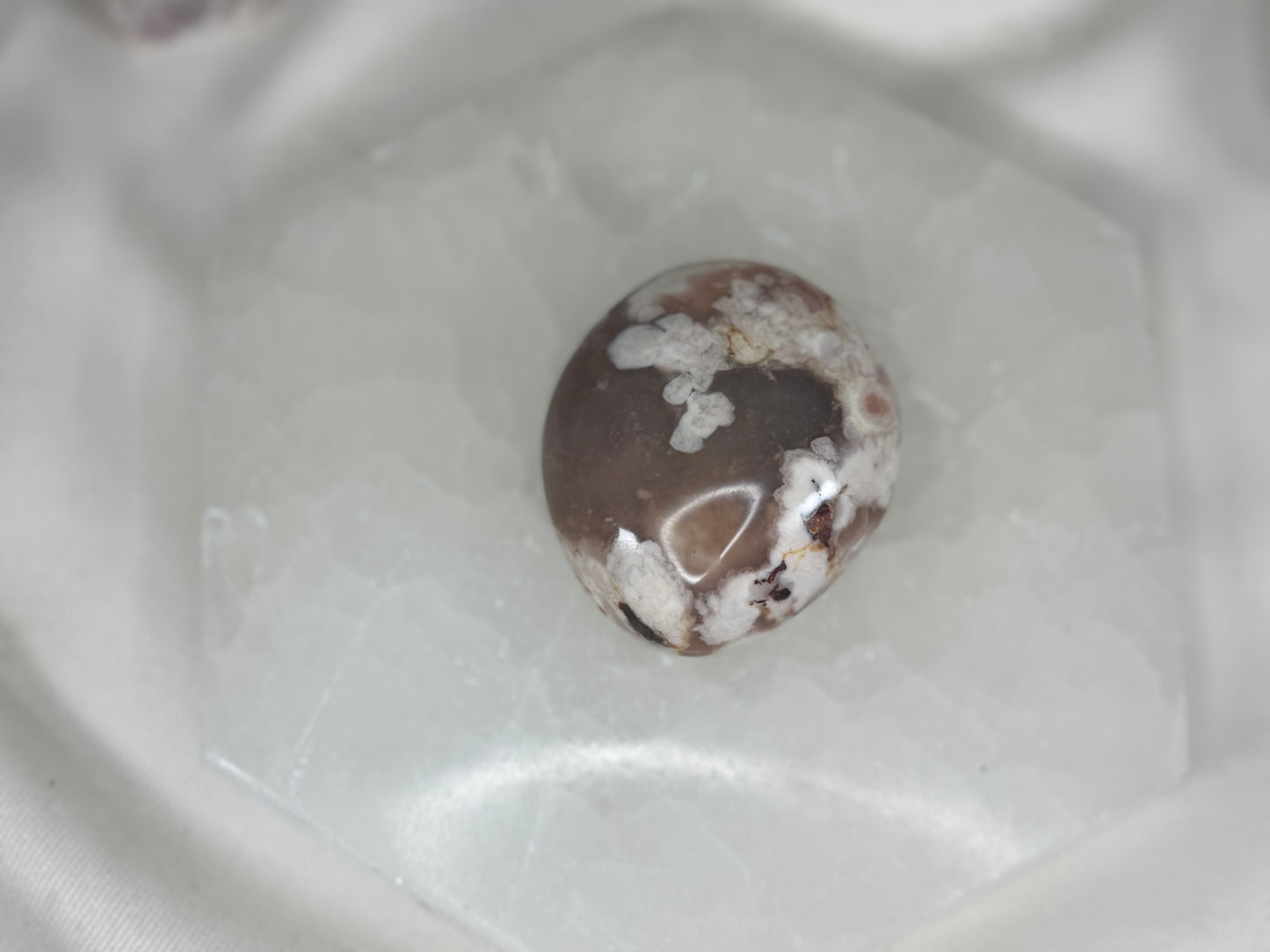 Flower Agate Palm Stone- Large Flower Patterning on Blueish hues