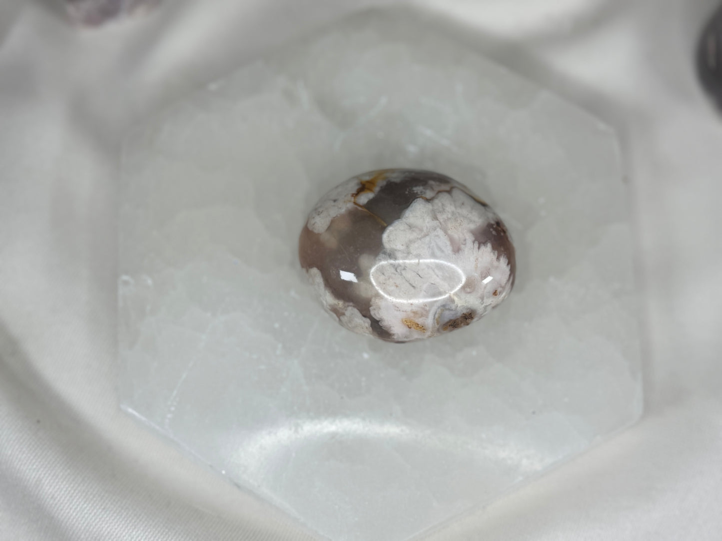 Flower Agate Palm Stone- Large Flower Patterning on Blueish hues