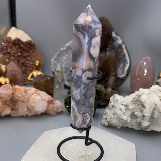 Flower Agate Double Terminated Wand – Blue & Peach Tones