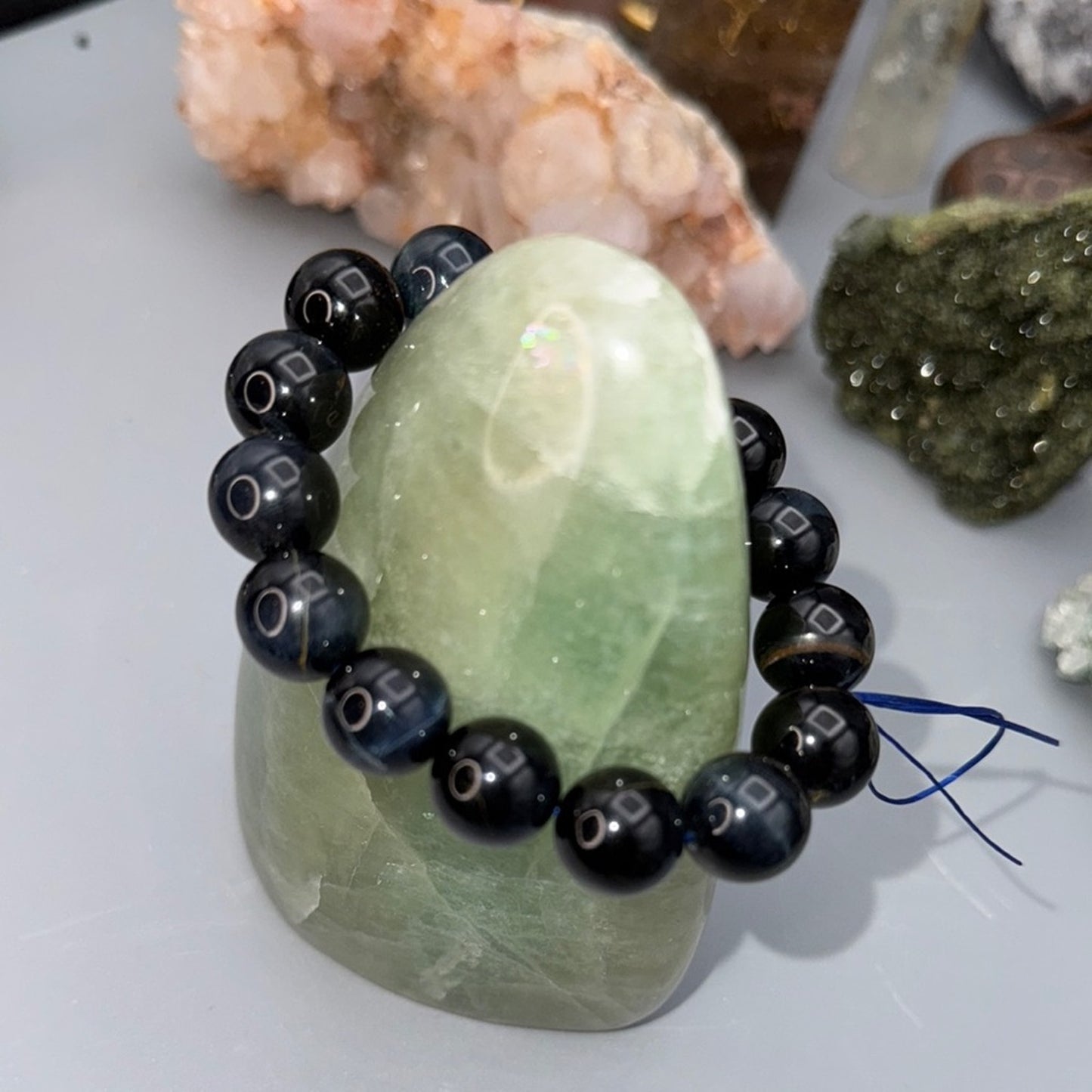Blue Tiger Eye 14mm Beaded Bracelet