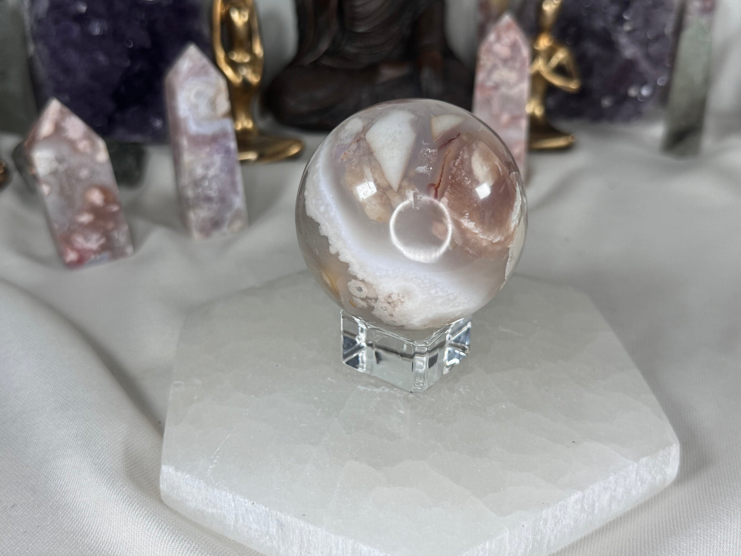 Flower Agate Sphere- Hints of Druzy