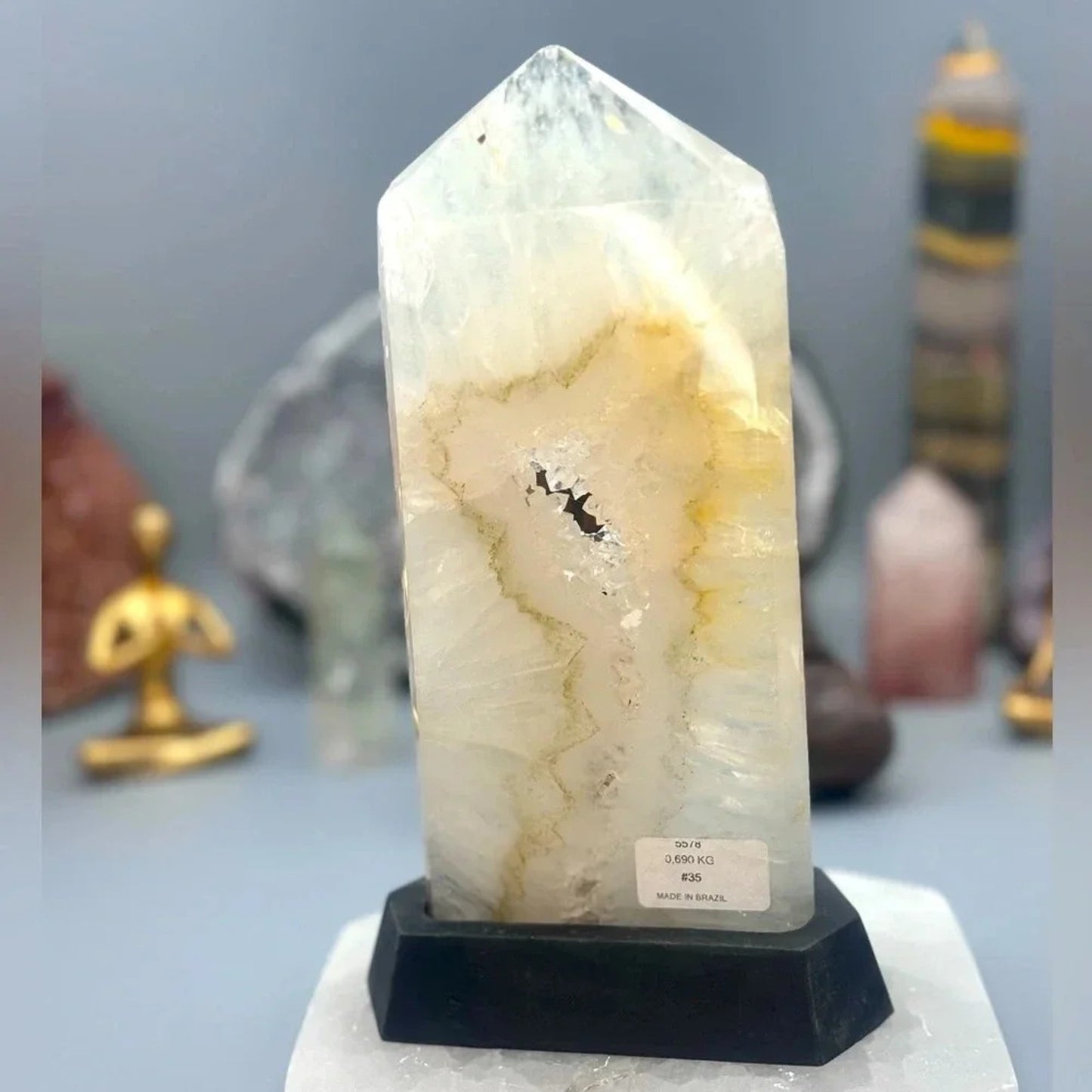 Druzy Quartz with Golden Healer Tower with Custom Stand