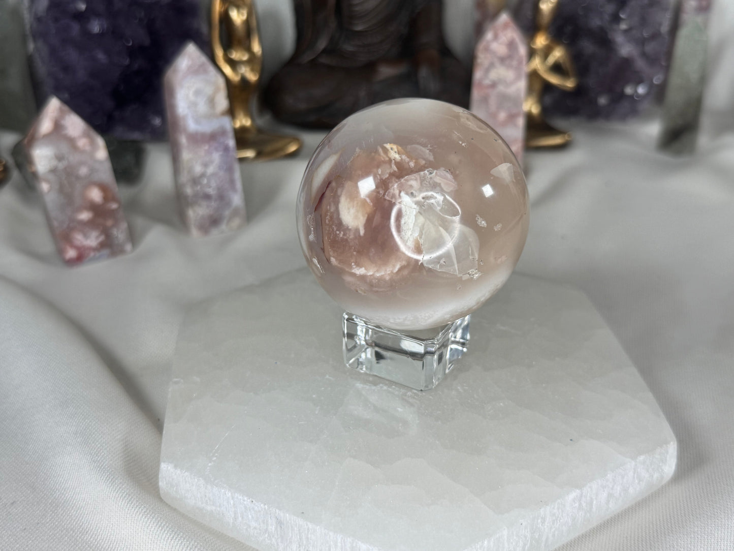 Flower Agate Sphere- Hints of Druzy