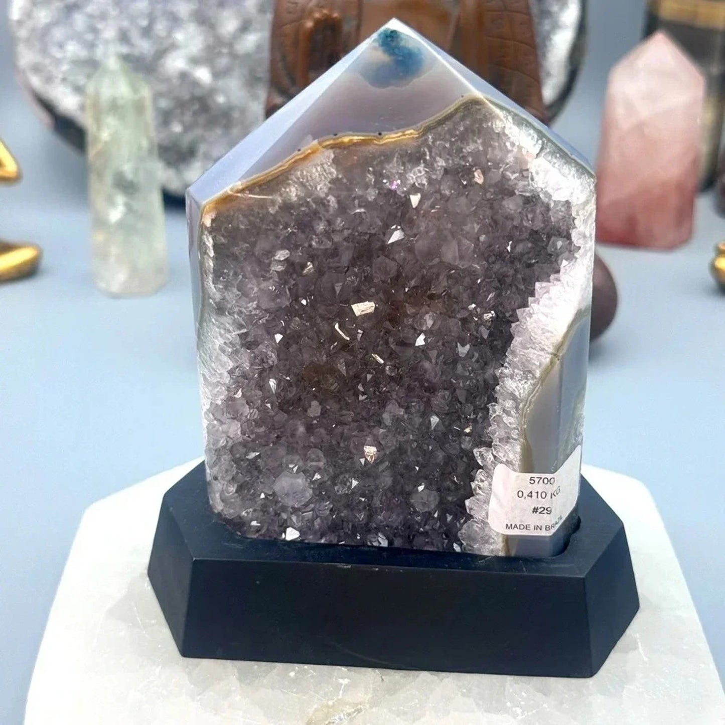 Druzy Amethyst Agate Tower on Stand