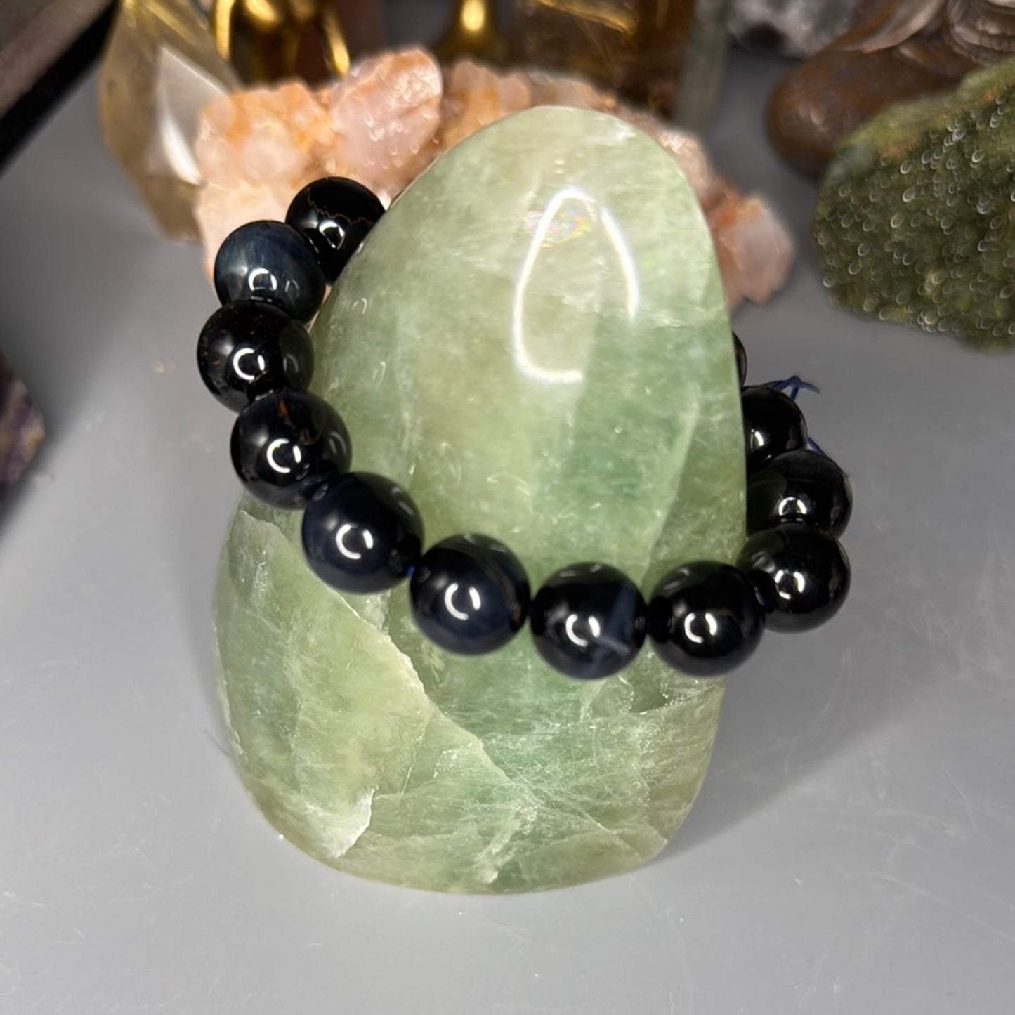 Blue Tiger Eye 14mm Beaded Bracelet