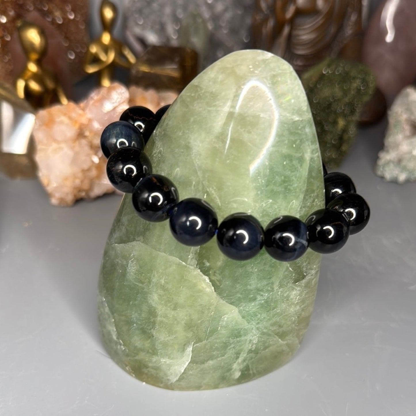 Blue Tiger Eye 14mm Beaded Bracelet