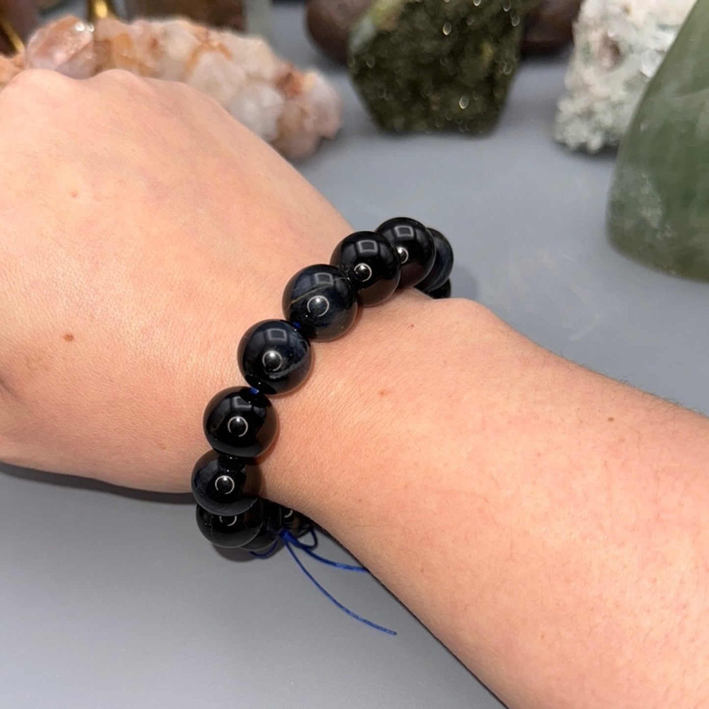 Blue Tiger Eye 14mm Beaded Bracelet