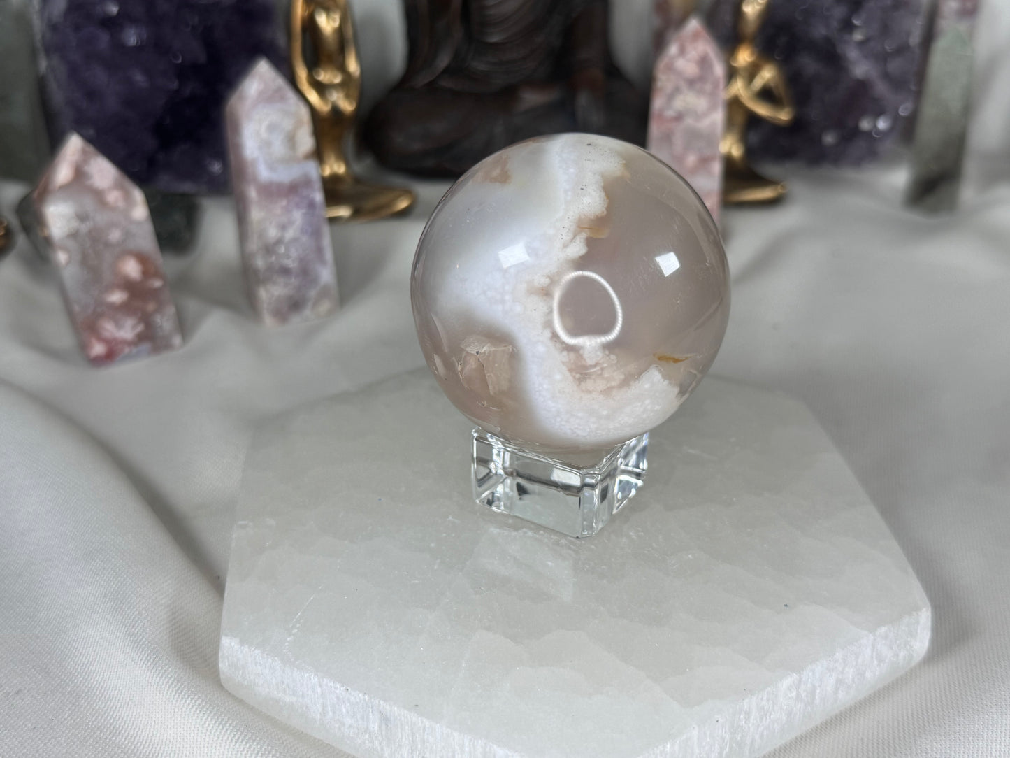 Flower Agate Sphere- Hints of Druzy