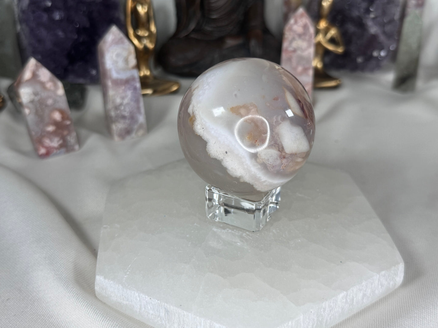 Flower Agate Sphere- Hints of Druzy