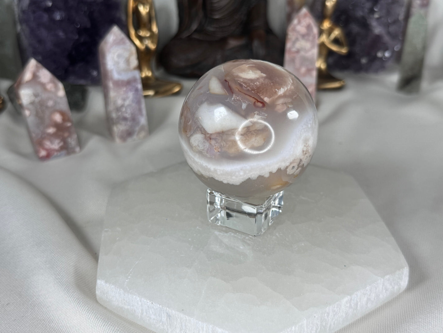 Flower Agate Sphere- Hints of Druzy