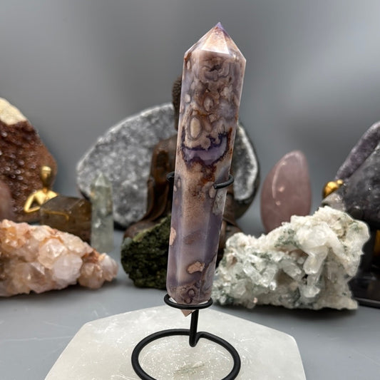 Flower Agate Double Terminated Wand – Blue & Peach Tones