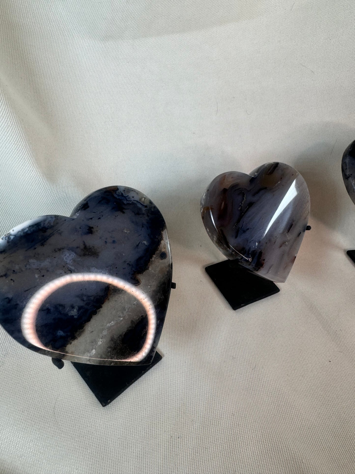 Blue Agate Hearts on Stand