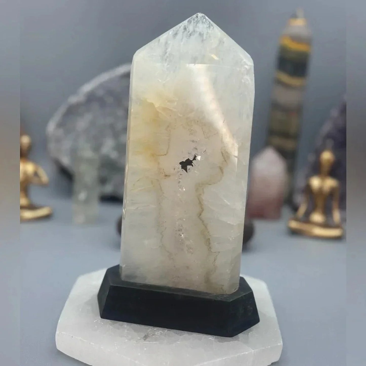 Druzy Quartz with Golden Healer Tower with Custom Stand